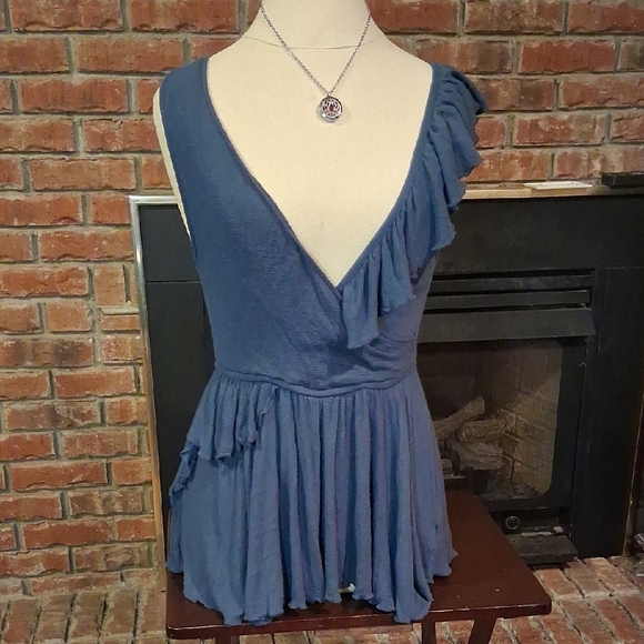 Free People Tops - Free People Blue Ruffled Blouse